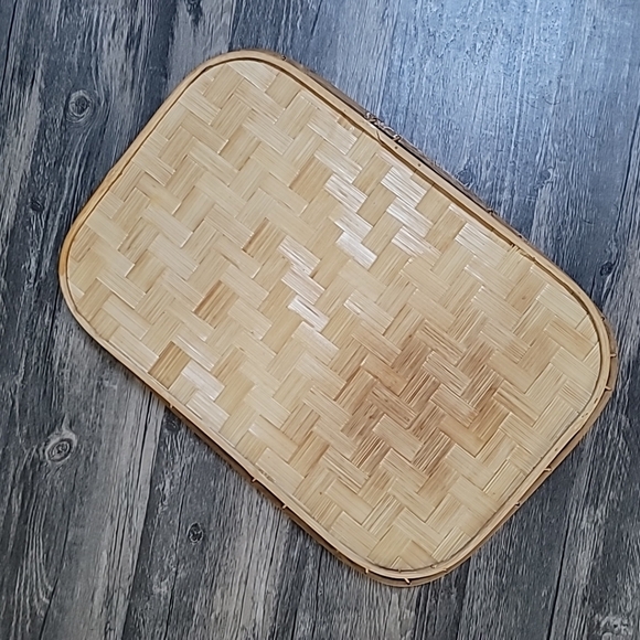 Vtg Woven Rattan Wicker Serving Trays Set (2) 19x13 Mid Century Boho - Picture 5 of 8